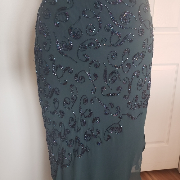 Cache Silk Teal Beaded 1920s Style Evening Dress, 4 - Picture 3 of 16